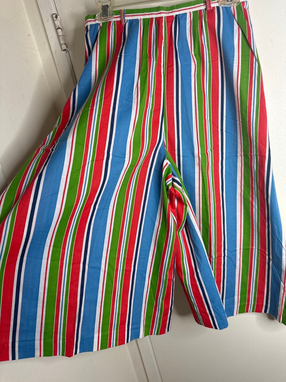 Vintage 70s Century of Boston Striped Culottes Wide Leg Split Skirt Pants Cabana
